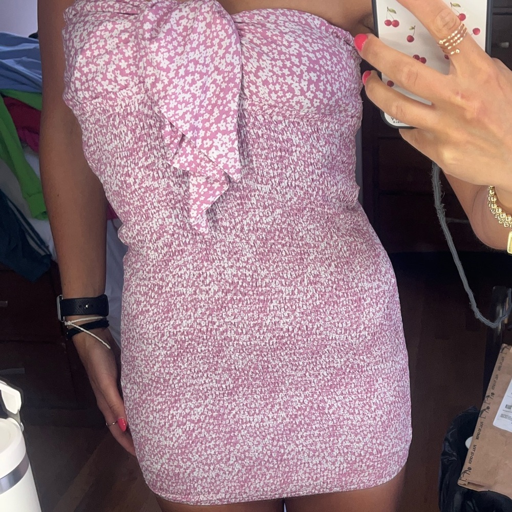 Pink floral mini dress